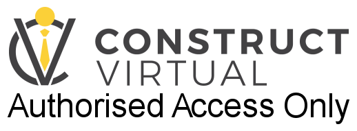 Login screen for Construct Virtual with "Authorised Access Only" message, emphasizing secure entry for users.