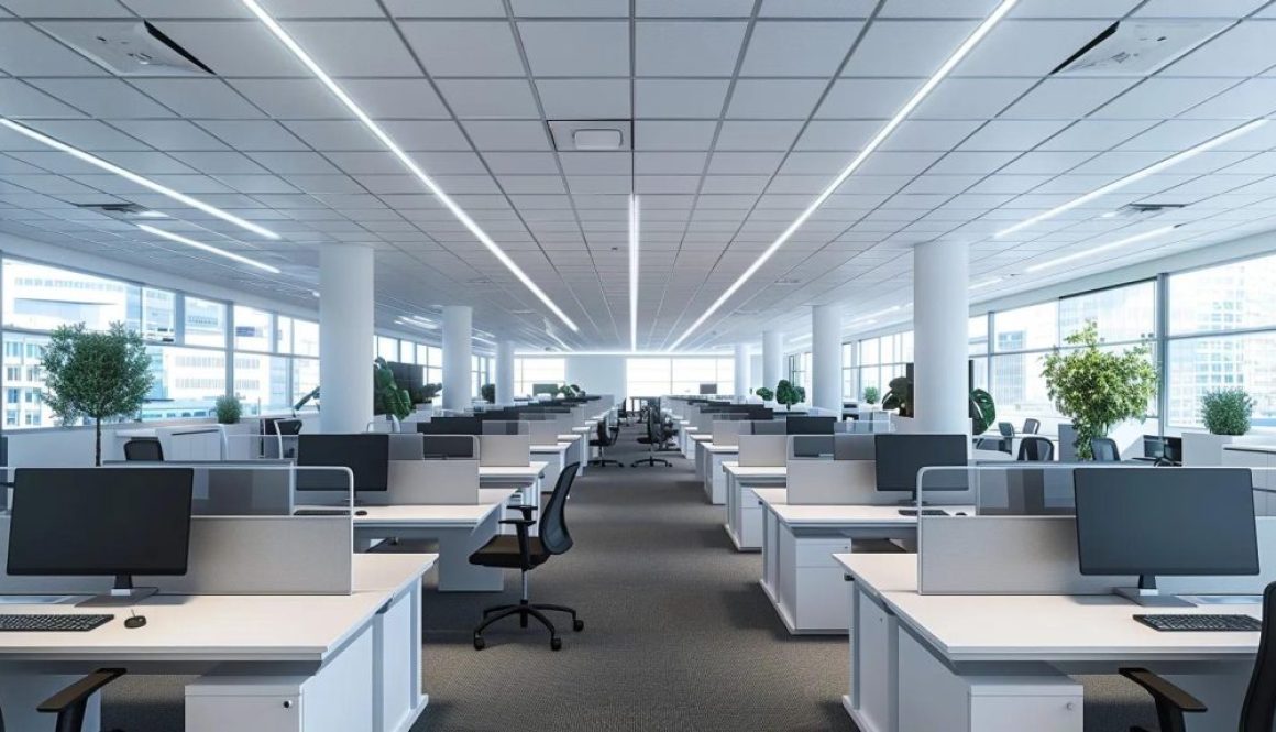 Suspended ceiling grid system installation in Cardiff commercial building